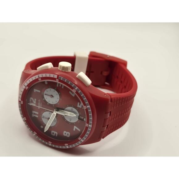 Swatch Spremuta Chronograph Red Dial Red Silicone 42mm Unisex Watch SUSR403. - Picture 9 of 12
